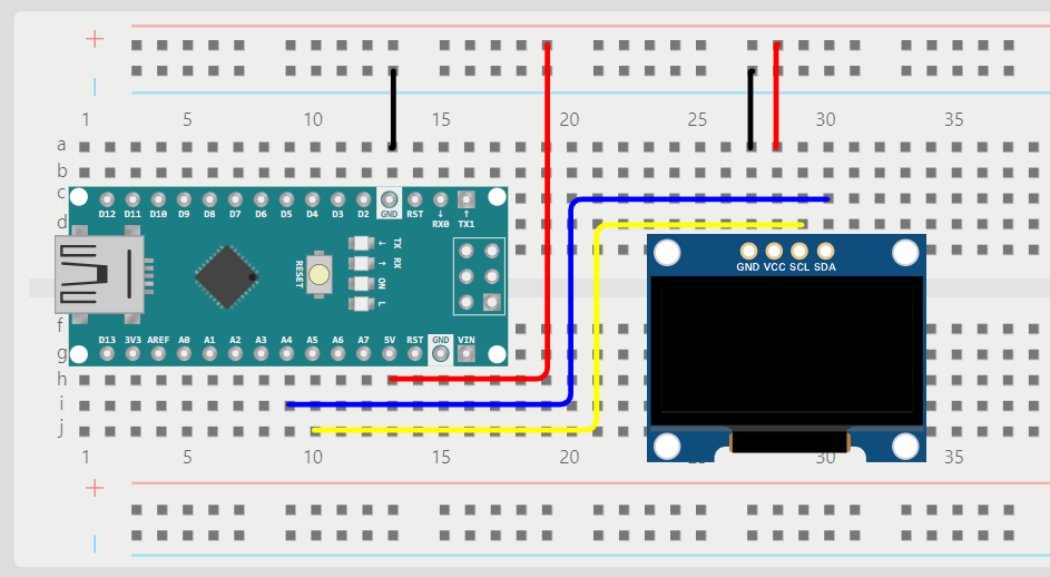 Wiring schematics of OLED display connected  to the Arduino.